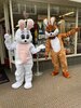 Mascotte paashaas met masker bruin of wit
