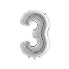 Folieballon cijfer '3' zilver (100cm)