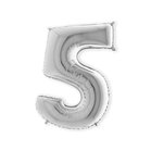 Folieballon cijfer '5' zilver (100cm)