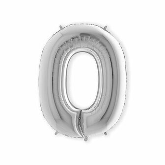 Folieballon cijfer '0' zilver (100cm)