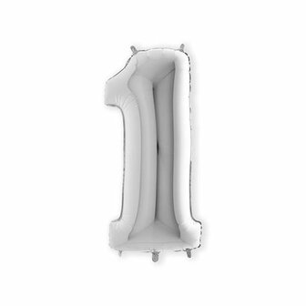 Folieballon cijfer '1' zilver (100cm)