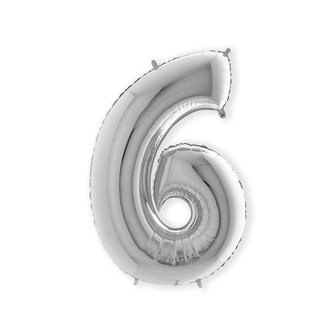 Folieballon cijfer '6' zilver (100cm)