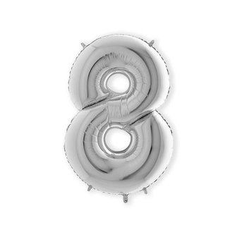 Folieballon cijfer '8' zilver (100cm)