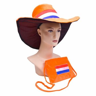 Hoed oranje/rood/wit/blauw met tas