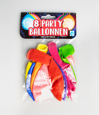 Party Ballonnen Hier is het feestje verpakt per 8 stuks